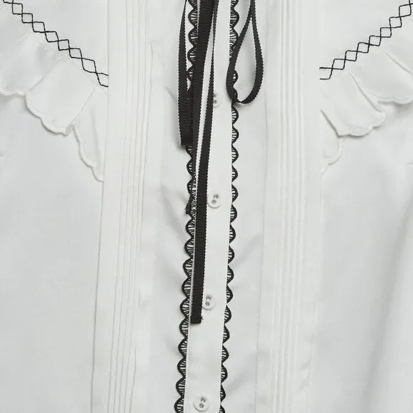 Self-Portrait White Twill Frill Yoke Shirt M
